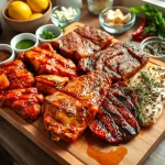 marinader, kjøttmarinade, saftig kjøtt, marineringstips, grillmarinade, kyllingmarinade, kjøttoppskrift, tandoori marinade, teriyaki marinade, rødvinsmarinade, sitronmarinade, italiensk marinade, meksikansk marinade, indisk marinade, gresk marinade, fransk marinade, kjøttstykker i marinade, oppskrift på kjøttstykker i marinade, hvordan lage kjøttstykker i marinade, marinerte kjøttstykker trinn for trinn, grillmat med marinerte kjøttstykker, kjøttstykker til sommergrilling, marinert kjøtt på grillen, marinerte kyllingkjøttstykker, saftige kyllingbiter i marinade, smakfulle paprikamarinerte kjøttstykker, marinade med paprika og kjøtt, oppskrift på paprikamarinerte kjøttbiter, oppskrift på søt kjøttmarinade, søt marinade til kjøtt, oppskrift med marinert kylling