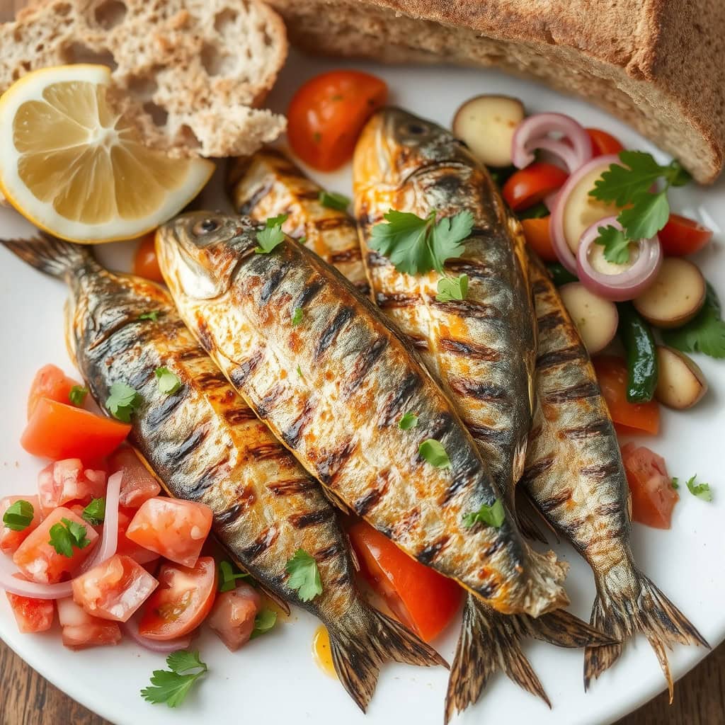 Grillede
Sardiner Oppskrift: Frisk Portugisisk Favoritt Med Urter og Sitrus Grillede sardiner med friske urter oppskrift, Hvordan grille sardiner på portugisisk vis, Sunn og enkel oppskrift med sardiner, Sardiner med friske urter til grilling, Tips til grilling av sardiner hjemme, Portugisisk matopplevelse med sardiner, Helsefordeler med sardiner og urter, Beste urter til sardiner på grillen, Sardiner marinert i olivenolje og urter, Grille sardiner perfekt hver gang, Oppskrift på tradisjonelle sardiner fra Portugal, Enkel og sunn middag med sardiner, Sardiner med sitron og hvitløk marinade, Hvordan unngå tørre sardiner på grillen, Urtekrydder til fisk og sjømat, Grilling av sardiner for nybegynnere, Tradisjonell portugisisk grillsmak hjemme, Sardiner med rosmarin og timian oppskrift, Friske urter som passer perfekt til sjømat, Serveringstips for grillede sardiner med urter.