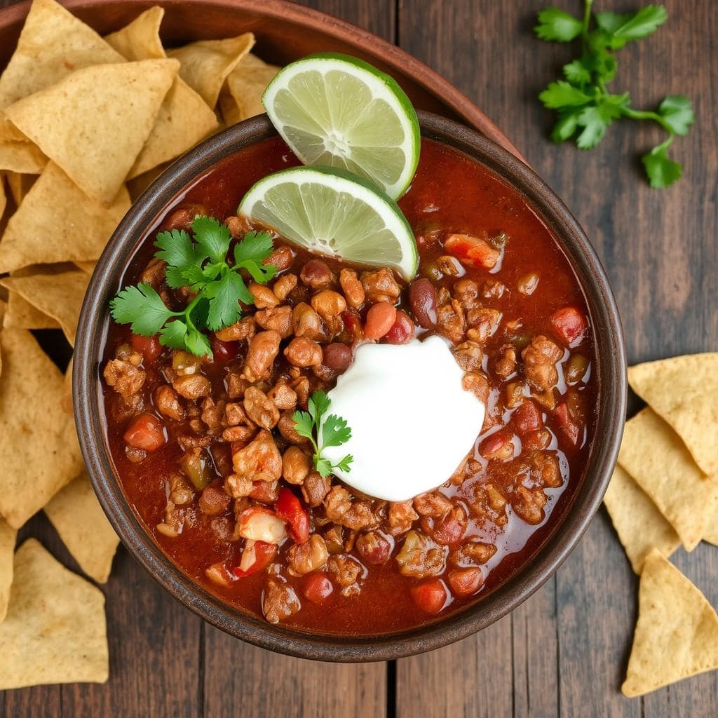 Chili
con Carne med Svinekjøtt oppskrift: Krydret gryterett med bønner og chili