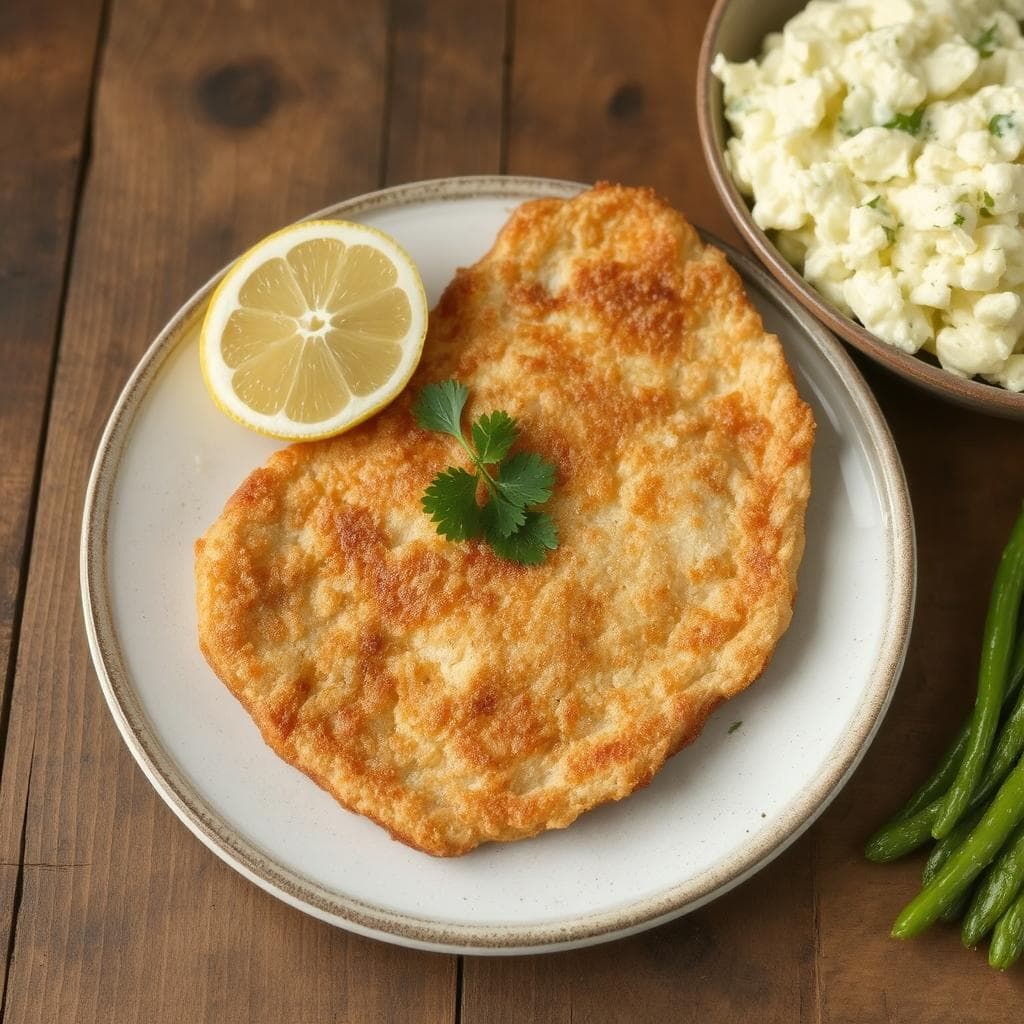 Svineschnitzel med sitron: Sprø, saftig schnitzel med et hint av sitrus for en klassisk og smakfull rett.