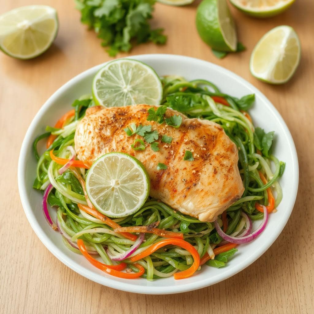 Kyllingfilet
med Grønn Nudelsalat oppskrift: Sunn og smakfull middag med friske smaker