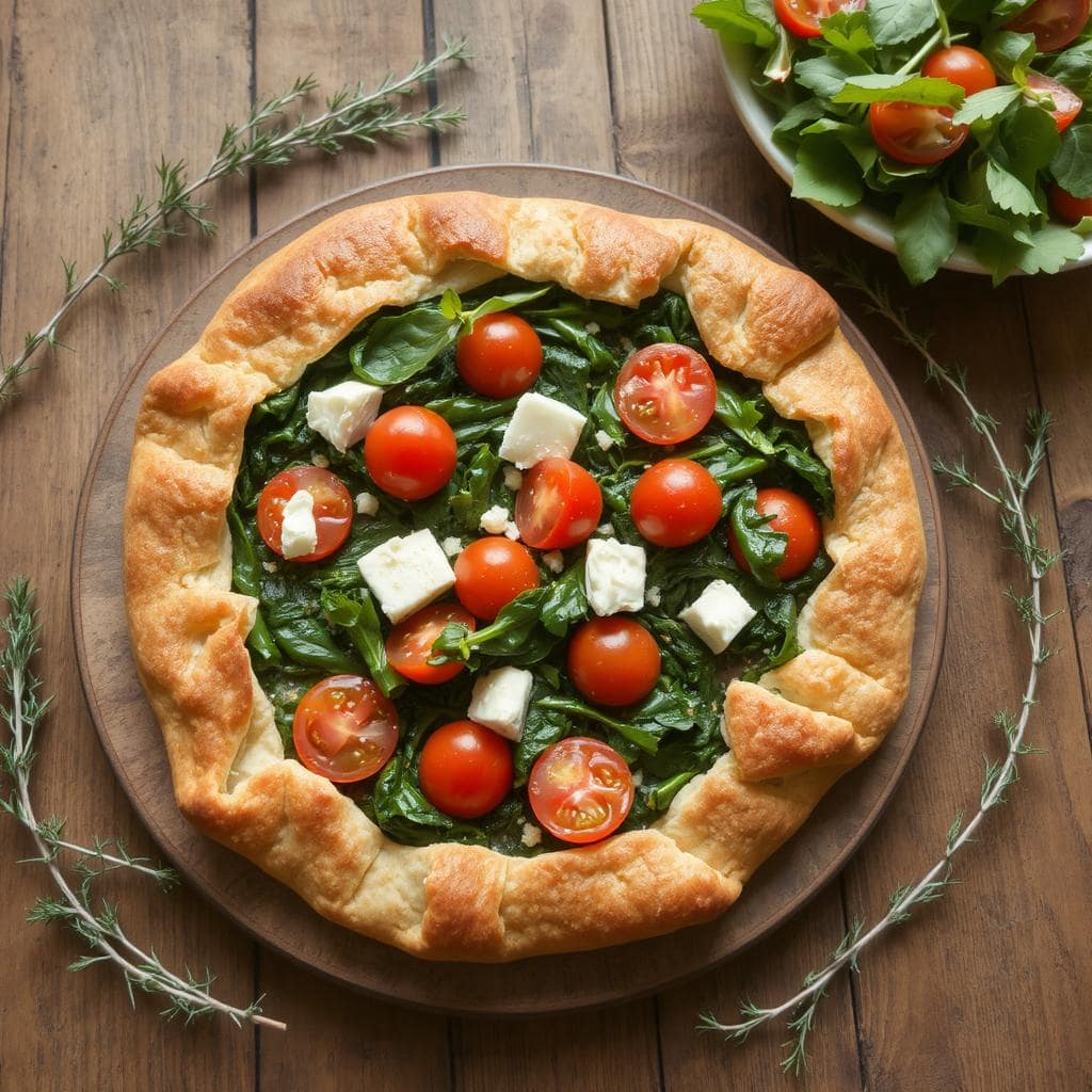 Vegetarpai oppskrift, spinatpai med feta, pai med grønnsaker, vegetarmat med spinat.