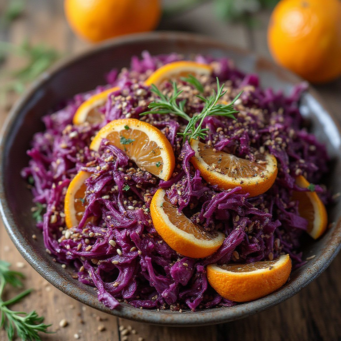 Frisk rødkålsalat med appelsinfileter og syrlig limevinaigrette