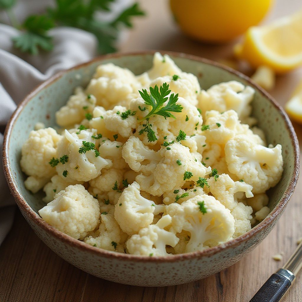 Kremet blomkålsalat med yoghurt, sitron og friske urter