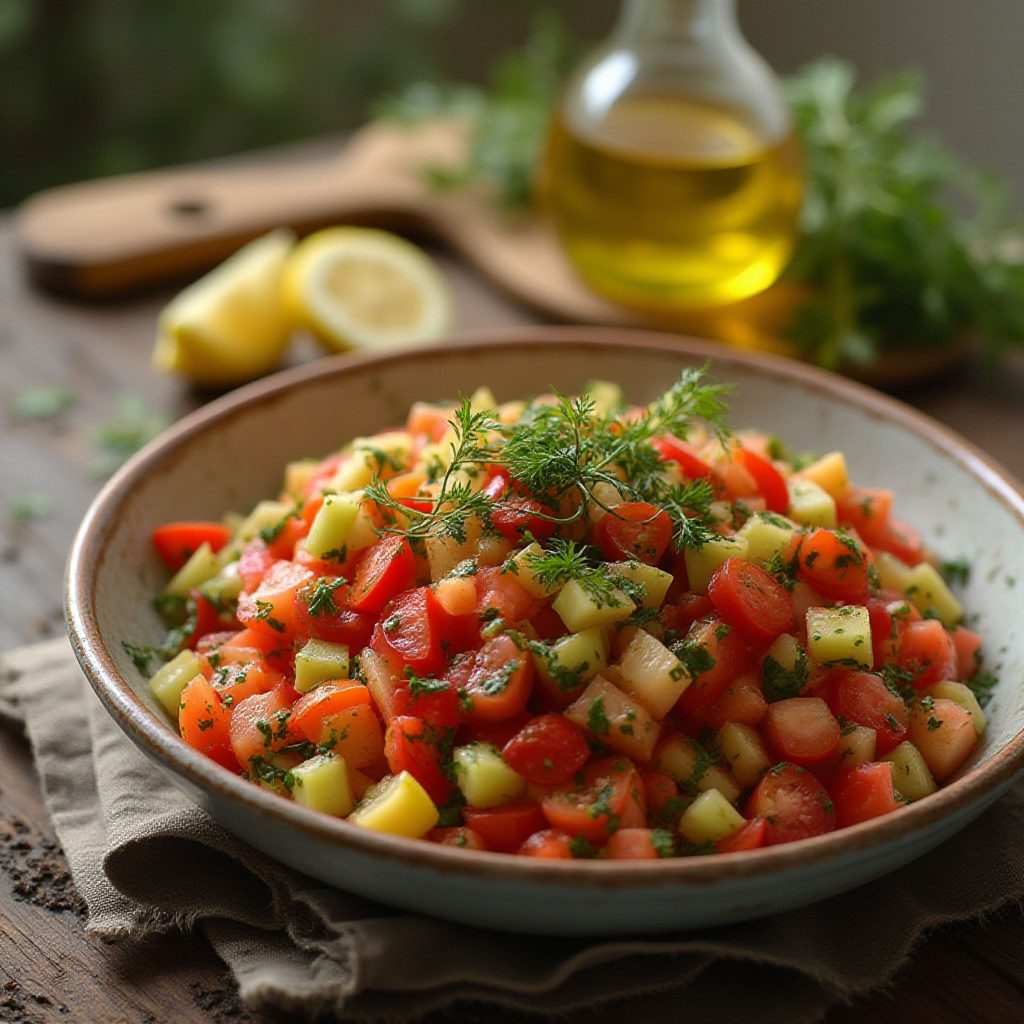 Frisk tyrkisk salat med paprika, sitron og urter