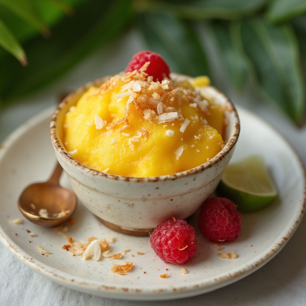 Silkemyk nicecream med mango, kokos og lime