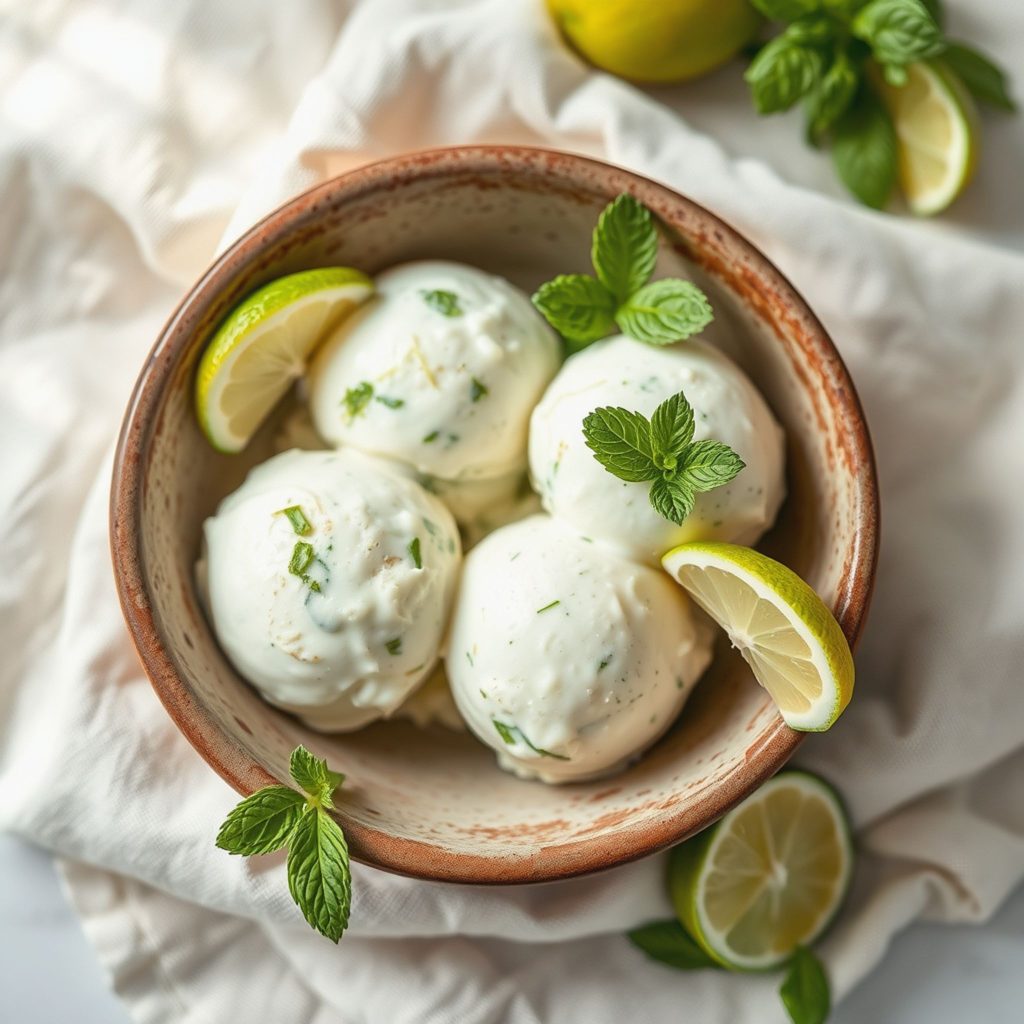 Kremet lime- og mynteis med gresk yoghurt uten tilsatt sukker