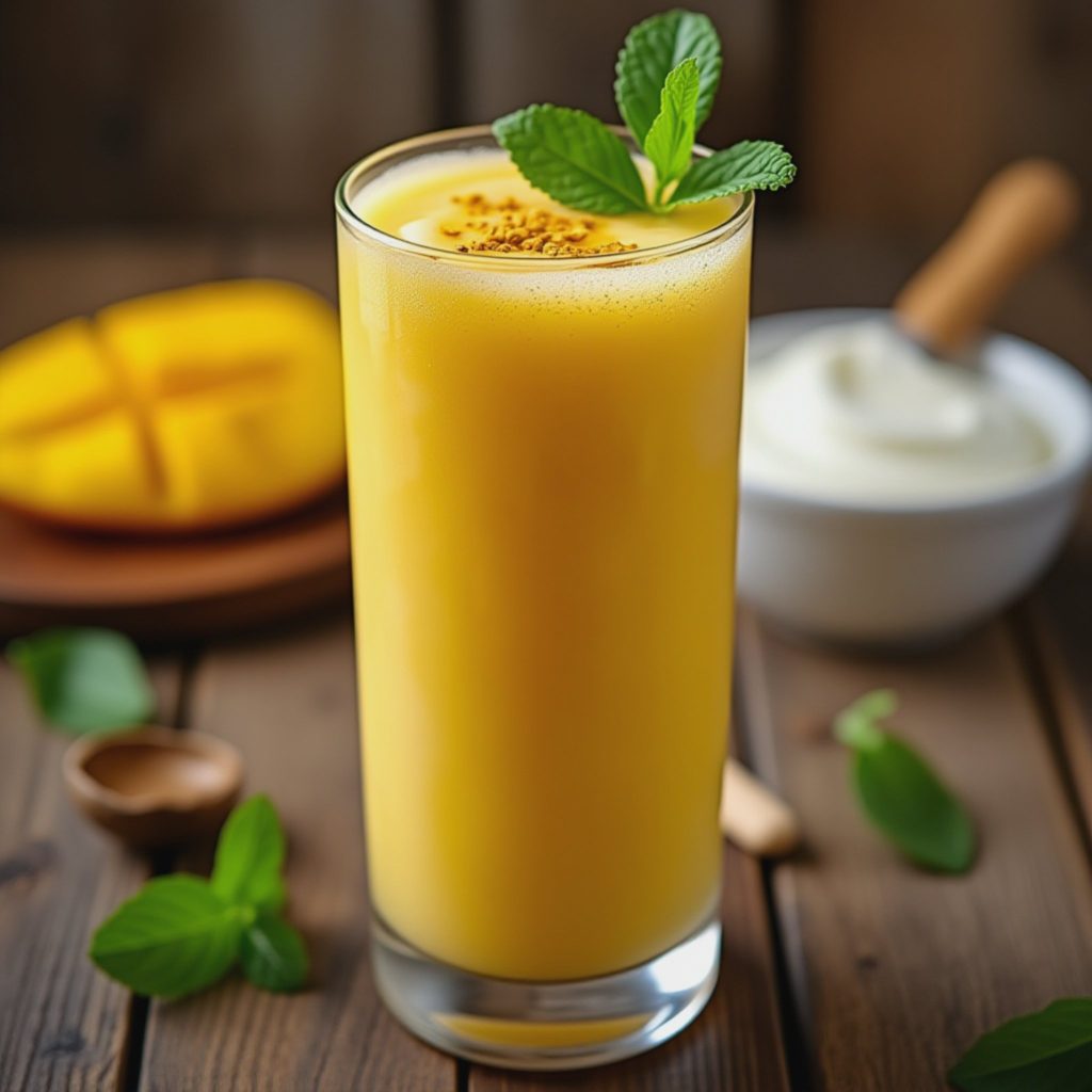 Kremet mango-lassi med yoghurt og kardemomme – naturlig søtet og forfriskende