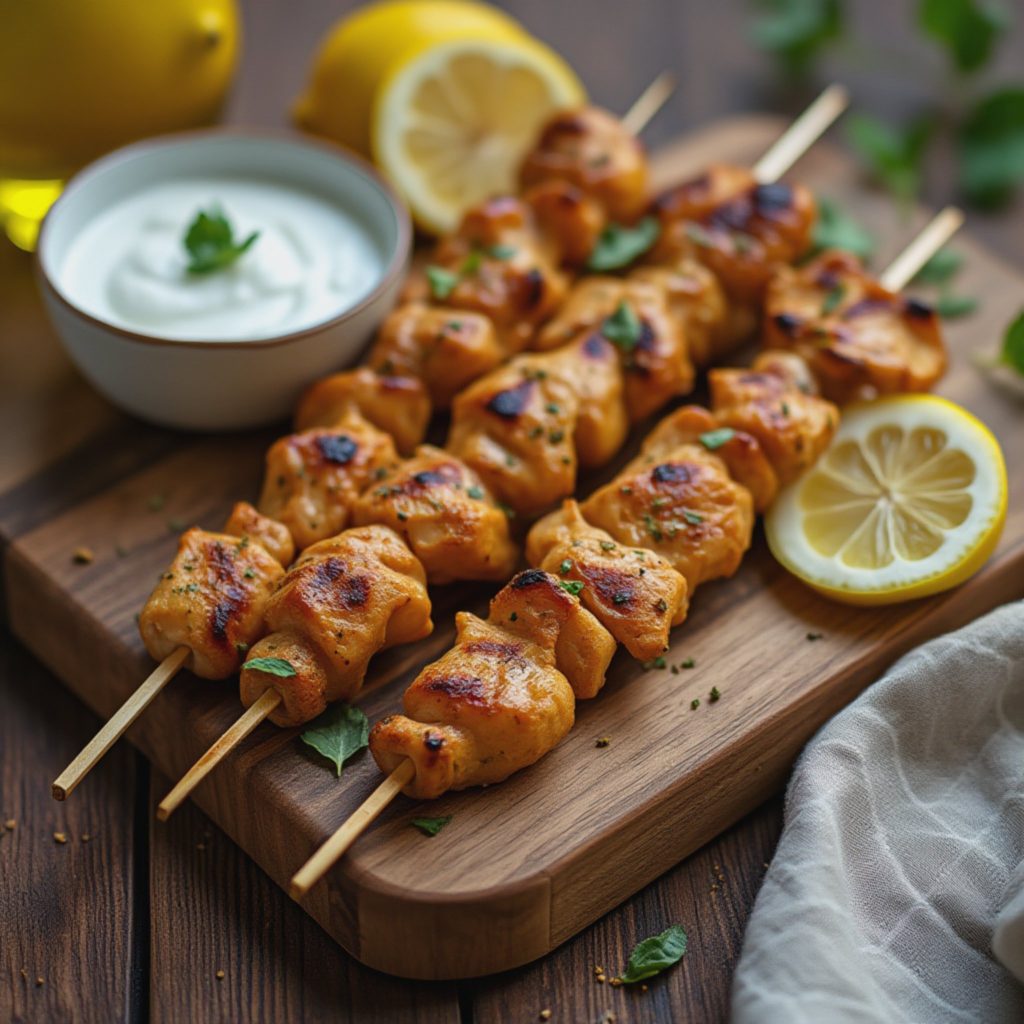 Saftige grillede kyllingspyd med za’atar og sitron