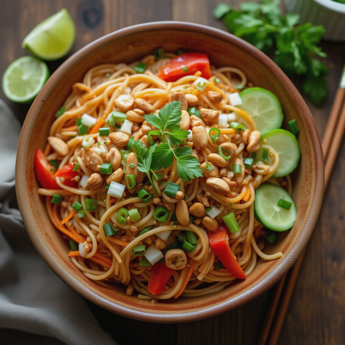 Kremet risnudelsalat med frisk chili og peanøttdressing