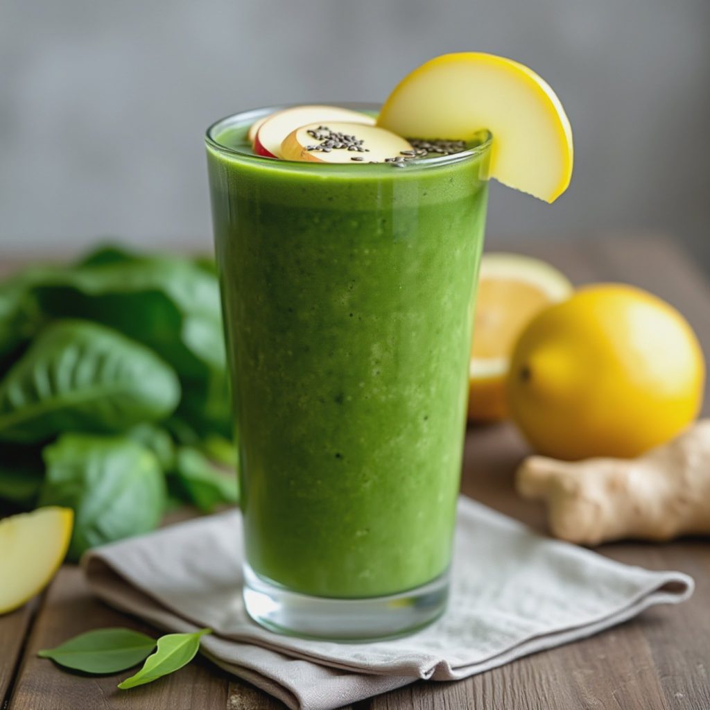 Frossen grønn eple- og spinatsmoothie med sitrus og ingefær