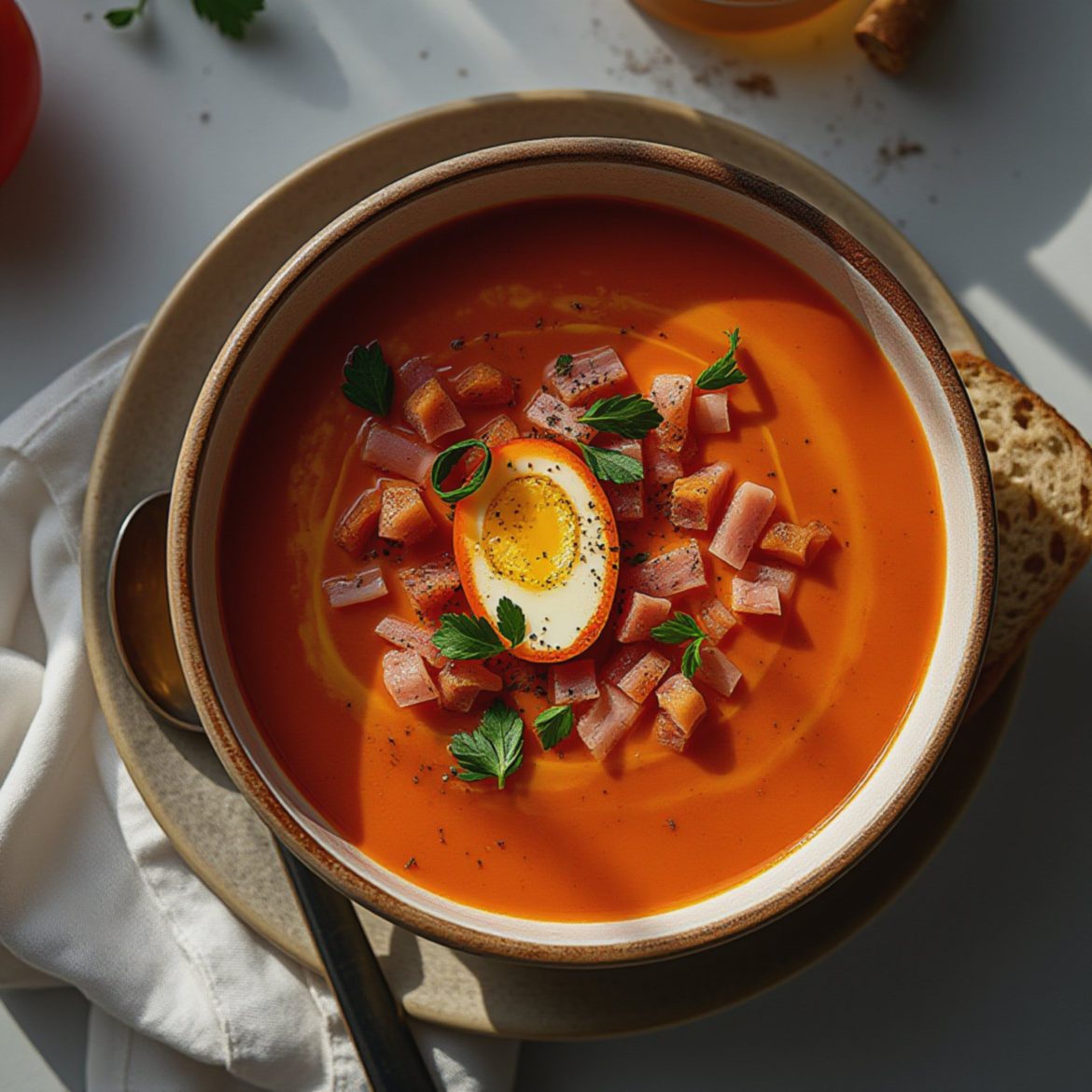 Fløyelsmyk salmorejo med egg og urter – smak av Sør-Spania