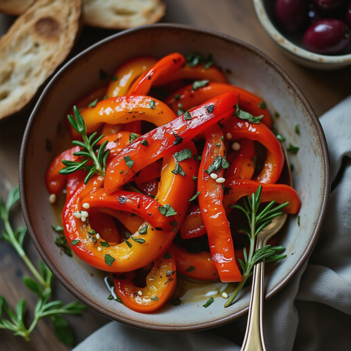 Søtgrillet paprika med hvitløk og urtedryss