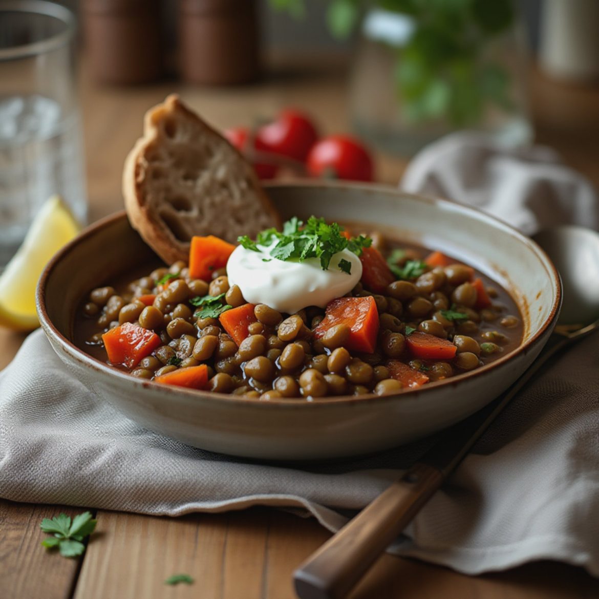 Aromatisk linsegryte med paprika og frisk koriander – serveres avkjølt