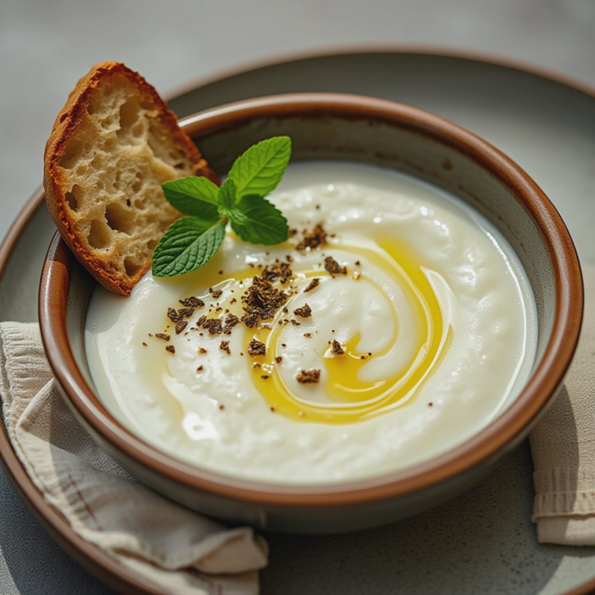 Kremet yoghurtsuppe med ris og mynte – frisk og kjølig nytelse