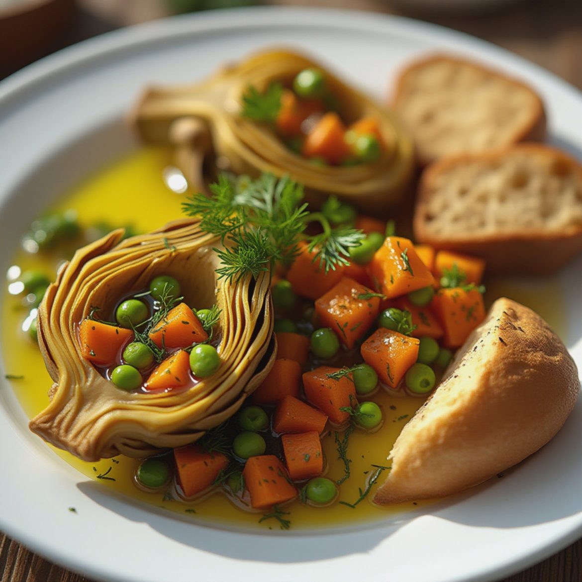 Saftig artisjokk med grønnsaker i sitron- og olivenolje