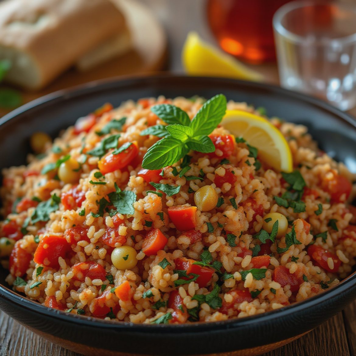 Frisk bulgursalat med tomat, urter og sitron